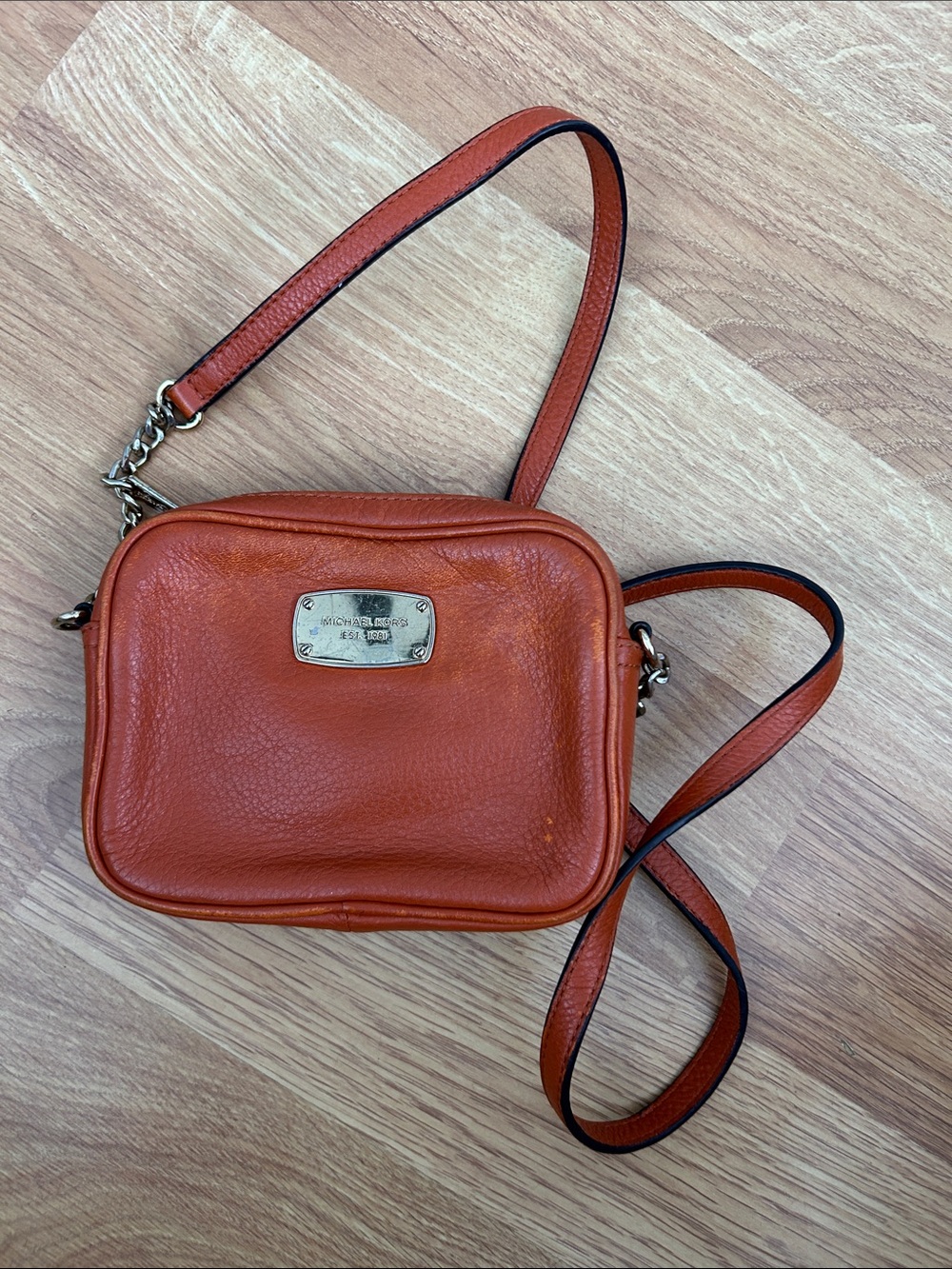 Michael Kors Burnt Orange Leather Camera Crossbody